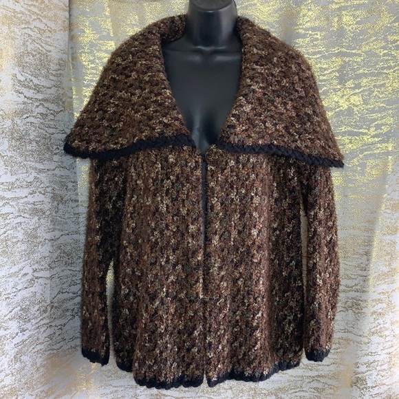 Vintage🧚♀️Brown Susan Bristol wool blend knitted cardigan Size L - Picture 2 of 11